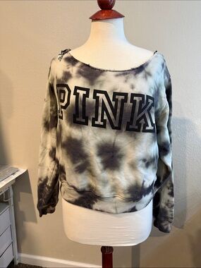 PINK Tie-Dye Off-Shoulder Sweatshirt by PINK - Black & Cream